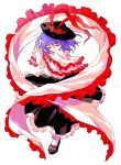  1girl alphes_(style) black_hat black_shoes black_skirt capelet closed_eyes closed_mouth collared_shirt commentary_request dairi frilled_capelet frilled_shawl frills full_body hagoromo hand_up hat hat_ribbon highres large_variant_set long_skirt long_sleeves medium_hair nagae_iku parody purple_hair ribbon shawl shirt shoes skirt solo style_parody tachi-e touhou transparent_background variant_set white_shirt 