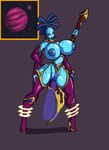  antennae areola big_breasts big_lips blue_nipples blue_skin breasts clothed clothing erect_nipples female hair huge_breasts lips lordstevie multi_limb navel nipples polearm pussy skimpy spear weapon 