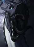 2024 ambiguous_feral ambiguous_gender black_tongue blue_body blue_sclera bodily_fluids dated dragon fangs feral front_view glistening glistening_eyes hi_res mouth_shot mythological_creature mythological_scalie mythology open_mouth riorix saliva saliva_string scalie sharp_teeth solo teeth tongue tongue_out white_body white_eyes