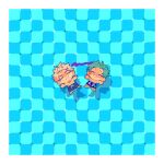  2boys bakugou_katsuki blonde_hair blue_male_swimwear blue_swim_trunks blush boku_no_hero_academia border closed_eyes drop_shadow floating green_hair grin highres lying male_focus male_swimwear midoriya_izuku multiple_boys on_back outstretched_arms primrose_field_illusion scar scar_on_chest short_hair smile sugokuinu summer sweat swim_trunks teeth topless_male white_border 