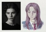  1girl bad_id bad_twitter_id blue_jacket closed_mouth collared_shirt commentary_request egashira_mika glub000 inactive_account jacket korean_commentary long_hair looking_down necktie parted_bangs photo-referenced photo_inset portrait purple_eyes purple_hair red_necktie reference_inset school_uniform shirt skip_to_loafer tsubame_nishi_high_school_uniform 
