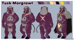 abdominal_scar absurd_res anthro areola arm_scar balls belly butt butt_scar dumbasswolf ear_piercing eye_scar facial_piercing facial_scar fur genitals grey_hair hair hi_res hooves humanoid jewelry looking_at_viewer male mammal model_sheet multiple_piercings navel navel_piercing nipple_piercing nipples nose_piercing nude overweight penis piercing pubes purple_body purple_fur ring scar scars_all_over septum_piercing skull_symbol smile solo standing suid suine sus_(pig) symbol_on_belly tail text tusks warlord wild_boar