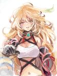  bad_id bad_pixiv_id bare_shoulders blonde_hair blush green_hair j-peg long_hair milla_maxwell multicolored_hair navel red_eyes smile solo strapless tales_of_(series) tales_of_xillia tears tubetop two-tone_hair yellow_eyes 
