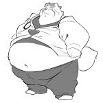 2025 anthro belly big_belly bottomwear canid canine chihaku_daga clothing doctor hi_res kemono male mammal medical_instrument navel obese obese_male overweight overweight_male pants raccoon_dog scientific_instrument shirt simple_background solo tanuki topwear white_background