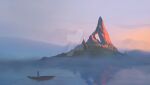  1other boat cambocreation dawn fog landscape mountain ocean original painterly reflection reflective_water scenery sky standing water watercraft watermark 