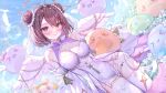  &gt;_&lt; &gt;_o 1girl alllisso artist_name blush blush_stickers bow breasts brown_hair cleavage closed_mouth clothing_cutout covered_navel double_bun dress feathered_wings feathers flower glasses gloves hair_bun hair_ornament halo heart highres holding one_eye_closed pink_bow second-party_source shadow sheffy_(vtuber) short_hair shoulder_cutout tassel thighhighs vdonburi virtual_youtuber white_dress white_feathers white_flower white_gloves white_thighhighs white_wings wings 