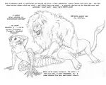 amanda_(tcitw) anthro arania armadillo_girdled_lizard balls dialogue duo english_text felid fluffy fluffy_hair genitals girdled_lizard hair herm_(lore) hi_res jack_(tcitw) lion lizard male mammal nipples nude_anthro nude_male pantherine penis reptile scalie scuted_arms scuted_legs scuted_tail scutes tail tail_tuft text the_cabin_in_the_woods_(arania) tuft whiskers