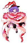  1girl alphes_(style) ascot black_hat black_shoes black_skirt capelet collared_shirt commentary_request dairi defeat frilled_capelet frilled_shawl frills full_body hagoromo hat hat_ribbon highres large_variant_set long_skirt long_sleeves looking_at_viewer medium_hair nagae_iku open_mouth parody purple_hair red_ascot red_eyes ribbon shawl shirt shoes skirt solo style_parody sweatdrop tachi-e touhou transparent_background variant_set white_shirt 