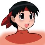  1girl azumanga_daioh bandana black_eyes black_hair blush chihiro_(azumanga_daioh) chiyo2000m happy head_only hue_shifting open_mouth red_bandana red_sweater shadow short_hair spanish_commentary sweater white_background 