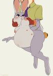 anthro belly big_belly breasts canid canine disney duo eyebrows eyelashes faceless_character faceless_male female female_focus fingers fox fur grey_body grey_fur hi_res judy_hopps lagomorph leporid long_ears male male/female mammal multi_nipple nick_wilde nipple_fetish nipple_pinch nipple_play nipples nude orange_body orange_fur pinch pregnant purple_eyes rabbit sex_toy solo_focus tan_body tan_fur tauttum white_body white_fur wrist_grab zootopia