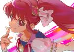 1girl absurdres aino_megumi brooch cure_lovely hair_ornament happinesscharge_precure! heart heart_brooch heart_hair_ornament highres jewelry long_hair magical_girl pink_eyes pink_hair ponytail precure puffy_short_sleeves puffy_sleeves shipu_(gassyumaron) short_sleeves smile solo wide_ponytail 