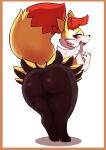 2025 anthro arm_tuft big_butt big_tail biped black_body black_fur black_nose blush braixen bubble_butt butt canid canine colored cute_fangs digital_media_(artwork) dipstick_tail eyelashes fangs female female_anthro fluffy fluffy_tail full-length_portrait fur generation_6_pokemon hi_res humanoid_hands inner_ear_fluff kemono looking_at_viewer looking_back looking_back_at_viewer mammal markings mohurin multicolored_body multicolored_fur multicolored_tail nintendo nude open_mouth open_smile pokemon pokemon_(species) portrait presenting presenting_hindquarters pupils raised_tail red_body red_eyes red_fur red_inner_ear_fluff red_pupils red_tail red_tail_tip shaded shoulder_tuft simple_background smile solo standing tail tail_markings teeth thick_tail thick_thighs tuft two_tone_tail white_background white_body white_fur wide_hips yellow_body yellow_ears yellow_fur yellow_tail
