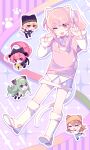  1boy 1other 3girls ;3 ;d ^_^ akiyama_mizuki animal_ear_headphones animal_ears blonde_hair boots brown_hair cat_ear_headphones cat_tail chibi chibi_inset chinese_commentary closed_eyes collared_shirt commentary_request eyes_visible_through_hair fake_animal_ears fake_tail frilled_sleeves frills full_body fur-trimmed_boots fur-trimmed_skirt fur_trim green_hair headphones highres knee_boots layered_sleeves laylayhappy long_hair long_sleeves looking_at_another looking_at_viewer miniskirt multiple_girls one_eye_closed open_mouth orange_eyes other_focus outline pale_skin paw_pose pink_eyes pink_hair pink_skirt pink_sweater project_sekai puffy_long_sleeves puffy_sleeves purple_background purple_eyes red_eyes shirt short_over_long_sleeves short_sleeves side_ponytail sidelocks simple_background skirt smile solo_focus sparkle_background standing sweater swept_bangs tail white_boots white_outline white_shirt white_tail you_are_my_hero!!_(project_sekai) 