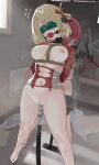  2girls absurdres arms_behind_back ball_gag bdsm blindfold blonde_hair bondage bottomless bound breasts brown_hair censored crossover dress english_commentary english_text facing_viewer gag gagged grey_dress hair_ribbon highres indoors judgement_armband_(toaru) large_breasts long_hair lycoris_recoil lycoris_uniform mosaic_censoring muffled multiple_girls navel nipples nishikigi_chisato one_bar_prison red_dress red_ribbon restrained ribbon saaal653 saliva second-party_source shibari shirai_kuroko short_hair sound_effects stationary_restraints teeth textless_version toaru_kagaku_no_railgun toaru_majutsu_no_index torn_clothes torn_dress two-tone_dress upper_teeth_only 