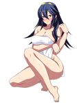  bad_id bad_pixiv_id blue_eyes blue_hair blush breast_hold breasts covering fire_emblem fire_emblem:_kakusei long_hair looking_at_viewer lucina nude nude_cover sakuraprin smile solo sweat towel 