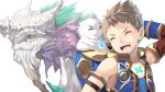  1boy azurda_(xenoblade) black_hair bodysuit brown_hair closed_eyes commentary_request gloves male_focus rex_(xenoblade) short_hair simple_background smile white_background xenoblade_chronicles_(series) xenoblade_chronicles_2 yappen 
