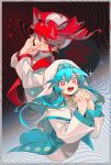  +_+ aqua_hair blue_hair drill_hair fang hair_between_eyes hair_ornament hat hatsune_miku highres interlocked_fingers kasane_teto kasane_teto_(sv) letter_hair_ornament long_hair long_sleeves looking_at_viewer multicolored_eyes multicolored_hair nun open_mouth own_hands_together praying red_eyes red_hair ringed_eyes smile ssbaby synthesizer_v t-shi_no_hanashi_wo_shinjiru_na_(vocaloid) teeth tongue traditional_nun twin_drills utau virtual_youtuber vocaloid white_hat yellow_eyes 