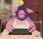 anthro bat breasts chain chained_collar chained_up clothed clothing drawing drawing_tablet emoji female mammal meme sad shirt solo tank_top tenta_(tentabat) tentabat topwear