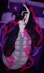 2024 absurd_res apode bed black_body black_hair black_lips black_scales breast_grab breasts dated disembodied_hand draconcopode ear_piercing ear_ring ear_stud fangs female female_humanoid furniture glistening glistening_eyes grey_body grey_scales group hair hand_on_breast hi_res humanoid jewelry legless lips long_hair lying naga narrowed_eyes necklace nude on_back on_bed pale_skin piercing red_eyes ring_piercing riorix scales serpentine solo_focus teeth