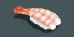  fish_(food) food food_focus green_background hisachan55cute nigirizushi original pixel_art rice shadow shrimp simple_background still_life sushi 