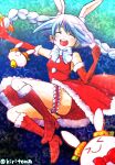  &gt;_&lt; 1girl :d ^_^ ass bare_shoulders bell blue_hair boots braid carrot_hair_ornament closed_eyes closed_mouth commentary_request dress elbow_gloves food-themed_hair_ornament frills fur-trimmed_boots fur-trimmed_dress fur-trimmed_gloves fur_trim gloves hair_ornament highres hololive kiritoma knee_boots long_hair multicolored_hair panties pekomon_(usada_pekora) red_boots red_dress red_gloves red_panties round_teeth sleeveless sleeveless_dress smile star_(symbol) teeth thigh_strap twin_braids twintails two-tone_hair underwear upper_teeth_only usada_pekora very_long_hair virtual_youtuber white_hair 