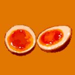  bisected egg_(food) egg_yolk food food_focus hisachan55cute no_humans original pixel_art simple_background softboiled_egg still_life yellow_background yellow_theme 