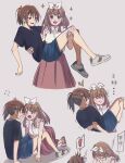  ! 2girls absurdres anger_vein angry asahi_(poiuy11t) black_shirt blue_shorts blush bow brown_hair carrying carrying_person cheek_pinching denim denim_shorts grey_background hair_bow hair_ornament hairclip hibike!_euphonium highres long_hair looking_at_another medium_hair multiple_girls multiple_views nakagawa_natsuki open_mouth pinching ponytail princess_carry puff_of_air shaded_face shirt shoes short_sleeves shorts simple_background skirt smile sneakers sparkle spoken_exclamation_mark surprised sweatdrop trembling white_shirt yoshikawa_yuuko yuri 