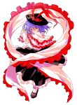  1girl alphes_(style) black_hat black_shoes black_skirt blush capelet closed_eyes closed_mouth collared_shirt commentary_request crying dairi frilled_capelet frilled_shawl frills full_body hagoromo hand_up hat hat_ribbon highres large_variant_set long_skirt long_sleeves medium_hair nagae_iku parody purple_hair ribbon shawl shirt shoes skirt solo style_parody tachi-e tears touhou transparent_background variant_set white_shirt 