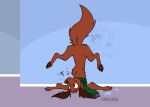 2025 bird_dog canid canine canis cracked_wall domestic_dog female feral fur hunting_dog irish_setter lying mammal mostly_nude mouth_closed nude paws scarf scarf_only selkie_(marcushunter) serareldeer setter signature solo spread_legs spreading tail upside_down wide_eyed