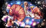  bad_id bad_pixiv_id blonde_hair brown_eyes brown_hair chasing danmaku fan fingernails folding_fan gohei hakurei_reimu hat imperishable_night long_fingernails long_hair michimaru_(michi) multiple_girls mystia_lorelei ofuda short_hair touhou wings yakumo_yukari yellow_eyes 