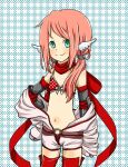  1girl bikini bikini_under_clothes blush closed_mouth commentary_request cowboy_shot elbow_gloves feathers flat_chest gingham_background gloves green_eyes hair_over_shoulder head_wings jumpsuit jumpsuit_around_waist long_hair looking_at_viewer low_twintails mechanic_(ragnarok_online) meiko_(nattu303) navel pink_hair polka_dot polka_dot_background ragnarok_online red_bikini red_gloves red_thighhighs sleeves_past_fingers sleeves_past_wrists smile solo swimsuit thighhighs twintails white_jumpsuit white_wings wings 