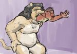 2012 anthro belly brown_body brown_fur brown_hair brown_mane buckteeth colored duo feet_first felid forced fur green_eyes guide_lines hair hand_on_hip jeri_kleinlowe larger_pred lion looking_at_viewer male male/male male_pred male_prey mammal mane nipples nude_pred open_mouth oral_vore pantherine partially_inside purple_background reaching_out rodent scared sciurid sharp_teeth simple_background sitting size_difference struggling struggling_prey tail tan_body tan_fur teeth tongue tree_squirrel unwilling_prey vore white_body white_fur willing_pred