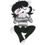 1:1 2025 3_toes 4_fingers absurd_res anthro arms_bent barefoot bent_legs black_bottomwear black_clothing black_eyebrows black_hair black_pants blush blush_lines bottomwear breasts canid canine cheek_tuft circle_eyebrows clothed clothed_anthro clothed_female clothing colored container cup digital_drawing_(artwork) digital_media_(artwork) drinking english_description eyebrow_through_hair eyebrows eyelashes eyes_closed facial_markings facial_tuft feet female female_anthro fingers fluffy fluffy_tail full-length_portrait fully_clothed fully_clothed_anthro fully_clothed_female fur grey_clothing grey_shirt grey_stripes grey_topwear hair head_markings hexagram hi_res holding_container holding_cup holding_mug holding_object mammal markings medium_hair mug necktie pants pattern_clothing pattern_shirt pattern_topwear portrait red_markings red_necktie shaded shirt simple_background sitting solo striped_clothing striped_shirt striped_topwear stripes symbol tail toes topwear translucent translucent_hair tuft white_background white_body white_dress_shirt white_fur white_tail wolflly10