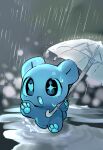bear blue_body blue_eyes chibi hi_res humanoid mammal mochikuma_(seuppi) raining seuppi umbrella