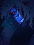 2024 ambiguous_form ambiguous_gender blue_body blue_ears dated dragon ears_back hair hi_res looking_at_viewer mythological_creature mythological_scalie mythology orange_pupils pivoted_ears pupils red_eyes red_sclera riorix scalie sharp_teeth solo teeth white_eyes white_hair
