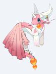 1other alternate_color anklet blue_eyes branch cherry_blossoms dragon dragonair earrings floral_print head_wings highres holding holding_stick horns jewelry no_humans p9kfxaofqi54546 pokemon scarf shiny_pokemon simple_background single_earring single_horn solo stick tail white_background wings 