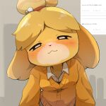 2024 :3 accessory animal_crossing anthro aroused bedroom_eyes blonde_hair blush blush_lines breasts canid canine canis clothed clothing coat collared_shirt digital_media_(artwork) dok2_mo domestic_dog dress_shirt female film_grain front_view fully_clothed fur hair hair_accessory hair_bun hair_tie head_tilt hi_res isabelle_(animal_crossing) japanese_text leaning leaning_forward looking_at_viewer mammal medium_breasts narrowed_eyes nintendo open_mouth open_smile romantic romantic_ambiance seductive shih_tzu shirt simple_background smile smug smug_face solo text topwear toy_dog yellow_body yellow_fur