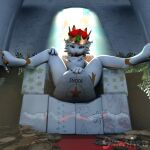 3d_(artwork) absurd_res anthro chair clothed clothing coin collar crown diaper diaper_fetish digital_media_(artwork) feces fur furniture gold_(metal) headgear hi_res king kobold looking_at_viewer male money pooping roleplay royalty scalie sitting snubbyarts soiled_diaper soiling soiling_diaper solo throne throne_room unclean_diaper used_diaper wearing_diaper white_body