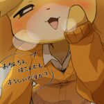 2024 :3 animal_crossing anthro aroused asking_viewer bedroom_eyes blonde_hair blush blush_lines breasts breath canid canine canis cleavage close-up clothed clothing coat collared_shirt digital_media_(artwork) dok2_mo domestic_dog dress_shirt female film_grain front_view fully_clothed fur hair hand_on_cheek hand_on_own_cheek head_tilt hi_res inviting_to_sex isabelle_(animal_crossing) japanese_text leaning leaning_forward looking_at_viewer mammal medium_breasts mitten_hands narrowed_eyes nintendo open_mouth open_smile presenting_cleavage requesting romantic romantic_ambiance seductive sex_request shih_tzu shirt simple_background smile smug smug_face solo speech_bubble talking_to_viewer text topwear toy_dog translation_check translation_request yellow_body yellow_fur