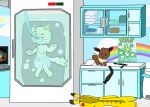 anthro changing_table clean_diaper clothed clothing diaper diaper_pail eevee_plushie hi_res igormodulus male mask medical_instrument oxygen_mask pikachu_onesie plastic_pants scientific_instrument solo stasis_chamber stasis_tank tryagains_(diaper) tube wearing_diaper