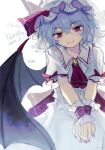  ascot black_wings blush center_frills character_name chinese_commentary closed_mouth commentary dated english_commentary fingernails frilled_shirt_collar frills grey_hair hair_between_eyes hat highres looking_at_viewer mixed-language_commentary mob_cap own_hands_together penniky0119 pink_eyes pink_nails red_ascot remilia_scarlet sharp_fingernails shirt short_hair short_sleeves skirt smile touhou watermark white_background white_hat white_shirt white_skirt wings wrist_cuffs 