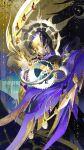  3boys absurdres alternate_form asymmetrical_wings black_cloak black_pants black_shirt black_wings blonde_hair blue_cape cape cloak coat commentary coreflame_(honkai:_star_rail) cracked_skin dark_persona english_commentary flame_reaver_of_the_deepest_dark hair_between_eyes halo halo_behind_head highres holding holding_sword holding_weapon honkai:_star_rail honkai_(series) hood hood_up hooded_cloak male_focus material_growth multiple_boys on_one_knee pants phainon_(honkai:_star_rail) shirt short_hair sword torn_clothes torn_shirt weapon white_coat white_hair wings xiniu_kuangben_bawanli yellow_blood yellow_eyes yellow_wings 