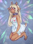 2023 abstract_background anthro antlers aura bell bell_collar blonde_hair blush breasts brown_body brown_fur cleavage closed_smile clothed clothed_anthro clothed_female clothing cloven_hooves collar collarbone countershade_torso countershading deer deltarune diamond_pupils digital_drawing_(artwork) digital_media_(artwork) digitigrade dress ear_bell ears_down eye_through_hair female female_anthro freckled_face freckles full-length_portrait fur hair hi_res hooves horn jingle_bell jingle_bell_collar kink_mom kneeling lightner long_hair looking_at_viewer mammal markings medium_breasts mouth_closed new_world_deer noelle_holiday pasties pink_pasties pivoted_ears portrait red_nose reindeer scut_tail short_snout short_tail signature slim_anthro slim_female smile snowflake_print snowgrave solo spiked_ring spots spotted_body spotted_fur straight_hair tail thigh_strap translucent translucent_clothing translucent_dress translucent_hair undertale_(series) wavy_mouth white_body white_clothing white_countershading white_dress