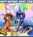  2013 cake cute duo english_text equine female feral food friendship_is_magic gift horn horse john_joseco levitation mammal my_little_pony pony princess_luna_(mlp) shoes sunset_star sunset_star_(mlp) text unicorn winged_unicorn wings 