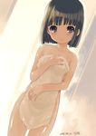  bad_id bad_twitter_id black_eyes black_hair blush character_request collarbone copyright_request kiya_shii looking_at_viewer nude short_hair solo towel wet 