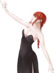  1girl absurdres black_dress breasts chainsaw_man commentary dress highres long_hair makima_(chainsaw_man) medium_breasts outstretched_arm red_hair simple_background solo ushi_yo white_background yellow_eyes 