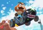  blue_sky cliff cloud exhaust fangs fire flag gleam go-kart goomba jumping mario_(series) mario_kart mario_kart_world sky wheel ya_mari_6363 