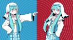  2gong_(9ujin_) aqua_hair dual_persona hair_between_eyes hair_ornament hatsune_miku highres hypnosis long_hair long_sleeves mind_control nun official_art open_mouth pink_eyes pinocchio-p solo t-shi_no_hanashi_wo_shinjiru_na_(vocaloid) traditional_nun veil very_long_hair vocaloid 