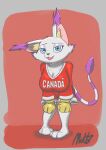 absurd_res anthro bandai_namco big_breasts bottomless breasts canadian_flag clothed clothing digimon digimon_(species) female gatomon gloves handwear hi_res nickofthebra shirt shirt_only solo topwear topwear_only