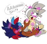 absurd_res ahegao anthro black_nose blush blush_lines blushing_profusely bodily_fluids breasts clenched_teeth cum cum_drip cum_in_vagina cum_inside cum_on_penis dialogue dripping drooling ejaculation electricity eyebrows eyelashes eyes_closed fan_character female female_anthro female_on_top fingers fur genital_fluids genitals hand_on_breast happy heart_symbol hi_res looking_pleasured male male_anthro mammal multicolored_body multicolored_fur nipples nude on_top one_eye_closed one_eye_obstructed open_mouth penis raised_arm saliva shaking teeth text text_box third-party_edit tongue tremble_lines trembling trembling_for_pleasure unknown_artist